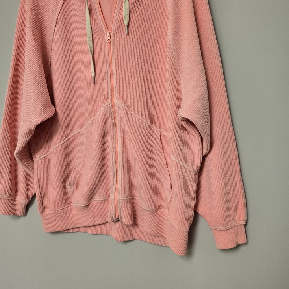 Aerie Wonder Full Zip Hoodie Sweatshirt Size L Pink Oversized Pockets Textured - Picture 8 of 11